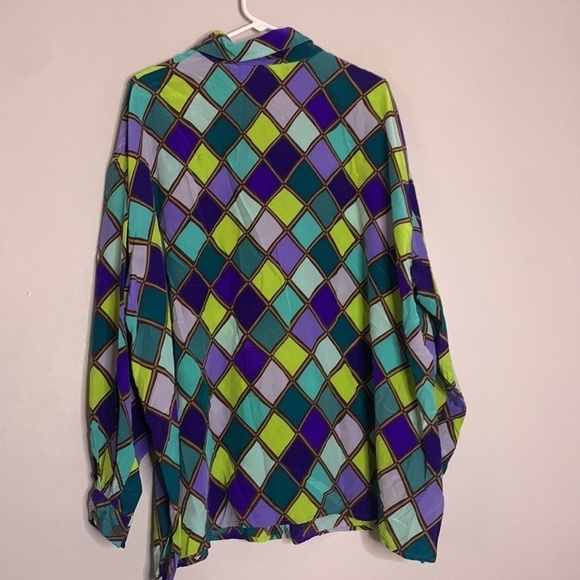 Diane von furstenberg stain glass silk plus 3X button front long sleeve shirt - Picture 3 of 8
